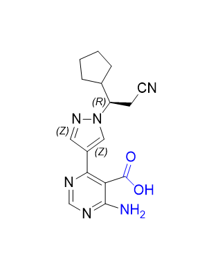 芦可替尼杂质10,(R)-4-amino-6-(1-(2-cyano-1-cyclopentylethyl)-1H-pyrazol-4-yl)pyrimidine-5-carboxylic acid