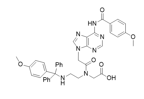 methyl N-<2-((4-methoxyphenyl)-diphenylmethylamino)ethyl>-N-<(N6-(4-methoxybenzoyl)-adenin-9-yl)acetyl> glycinate,methyl N-<2-((4-methoxyphenyl)-diphenylmethylamino)ethyl>-N-<(N6-(4-methoxybenzoyl)-adenin-9-yl)acetyl> glycinate