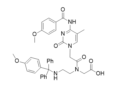 methyl N-<2-((4-methoxyphenyl)-diphenylmethylamino)ethyl>-N-<(N6-(4-methoxybenzoyl)-5'-Me-C-9-yl)acetyl> glycinate,methyl N-<2-((4-methoxyphenyl)-diphenylmethylamino)ethyl>-N-<(N6-(4-methoxybenzoyl)-5'-Me-C-9-yl)acetyl> glycinate