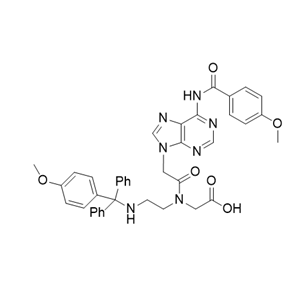 methyl N-<2-((4-methoxyphenyl)-diphenylmethylamino)ethyl>-N-<(N6-(4-methoxybenzoyl)-adenin-9-yl)acetyl> glycinate,methyl N-<2-((4-methoxyphenyl)-diphenylmethylamino)ethyl>-N-<(N6-(4-methoxybenzoyl)-adenin-9-yl)acetyl> glycinate