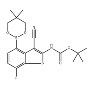 叔丁基(3-氰基-4-(5,5-二甲基-1,3,2-二氧杂硼酸-2-基)-7-氟苯并[B]噻吩-2-基)氨基甲酸叔丁酯,2-methylpropan-2-yl {[3-cyano-4-(5,5-dimethyl-1,3,2-dioxaborinan-2-yl)