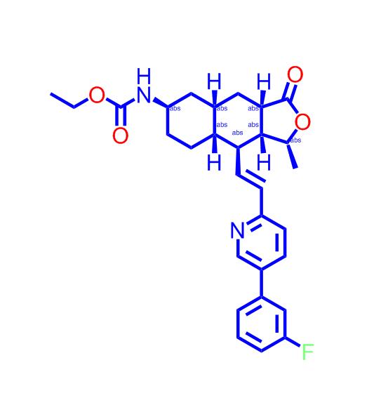 沃拉帕沙,Vorapaxar;[(1R,3aR,4aR,6R,8aR,9S,9aS)-9-[(1E)-2-[5-(3-Fluorophenyl)-2-pyridinyl]ethenyl]dodecahydro-1-methyl-3-oxonaphtho[2,3-c]furan-6-yl]-carbamic acid ethyl ester