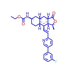 沃拉帕沙,Vorapaxar;[(1R,3aR,4aR,6R,8aR,9S,9aS)-9-[(1E)-2-[5-(3-Fluorophenyl)-2-pyridinyl]ethenyl]dodecahydro-1-methyl-3-oxonaphtho[2,3-c]furan-6-yl]-carbamic acid ethyl ester