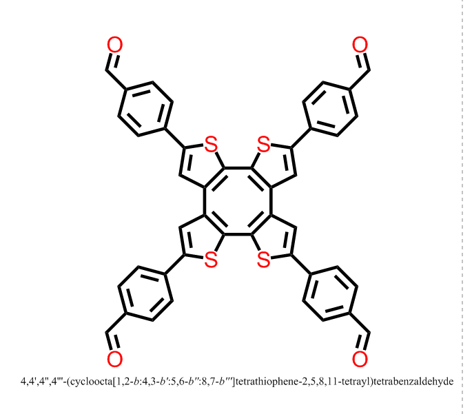 COThP-CHO,4,4',4'',4'''-(cycloocta[1,2-b:4,3-b':5,6-b'':8,7-b''']tetrathiophene-2,5,8,11-tetrayl)tetrabenzaldehyde