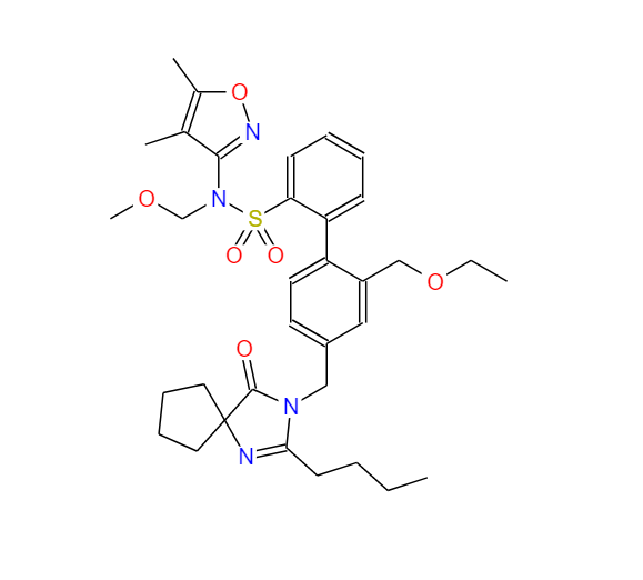 4'-[(2-丁基-4-氧代-1,3-二氮螺环[4.4]非-3-烯-1-基)甲基]-N-(4,5-二甲基-3-异恶唑基)-2'-(乙氧基甲基)-N-(甲氧基甲基)[1,1'-联苯]-2-磺酰胺,4'-[(2-butyl-4-oxo-1,3-diazaspiro[4.4]non-3-en-1-yl)methyl]-N-(4,5-dimethyl-3-isoxazolyl)-2'-(ethoxymethyl)-N-(methoxymethyl)[1,1'-biphenyl]-2-sulfonamide