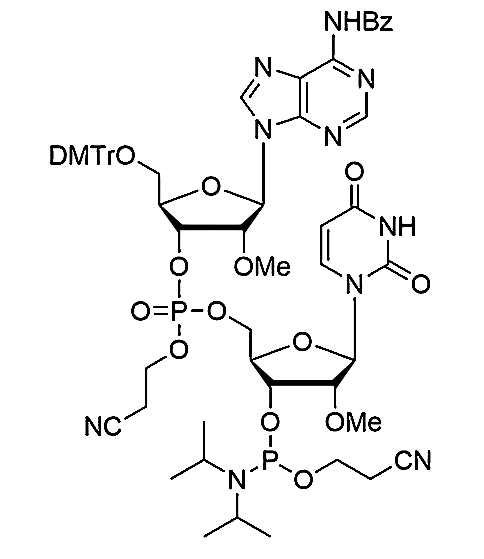 [5'-O-DMTr-2'-OMe-A(Bz)](pCyEt)[2'-O-Me-U-3'-CE-Phosphoramidite],[5'-O-DMTr-2'-OMe-A(Bz)](pCyEt)[2'-O-Me-U-3'-CE-Phosphoramidite]