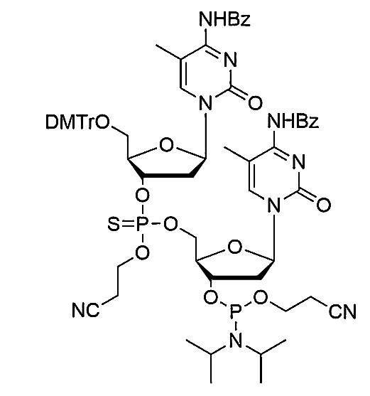 [5'-O-DMTr-5-Me-2'-dC(Bz)](P-thio-pCyEt)[5-Me-2'-dC(Bz)-3'-CE-Phosphoramidite],[5'-O-DMTr-5-Me-2'-dC(Bz)](P-thio-pCyEt)[5-Me-2'-dC(Bz)-3'-CE-Phosphoramidite]