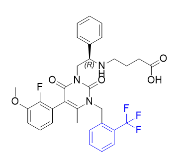 噁拉戈利杂质06,(R)-4-((2-(5-(2-fluoro-3-methoxyphenyl)-4-methyl-2,6-dioxo-3-(2-(trifluoromethyl)benzyl)-3,6-dihydropyrimidin-1(2H)-yl)-1-phenylethyl)amino)butanoic acid