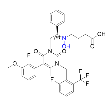 噁拉戈利杂质07,(R)-4-((2-(5-(2-fluoro-3-methoxyphenyl)-3-(2-fluoro-6-(trifluoromethyl)benzyl)-4-methyl-2,6-dioxo-3,6-dihydropyrimidin-1(2H)-yl)-1-phenylethyl)(hydroxy)amino)butanoic acid
