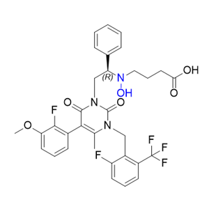 噁拉戈利杂质07,(R)-4-((2-(5-(2-fluoro-3-methoxyphenyl)-3-(2-fluoro-6-(trifluoromethyl)benzyl)-4-methyl-2,6-dioxo-3,6-dihydropyrimidin-1(2H)-yl)-1-phenylethyl)(hydroxy)amino)butanoic acid