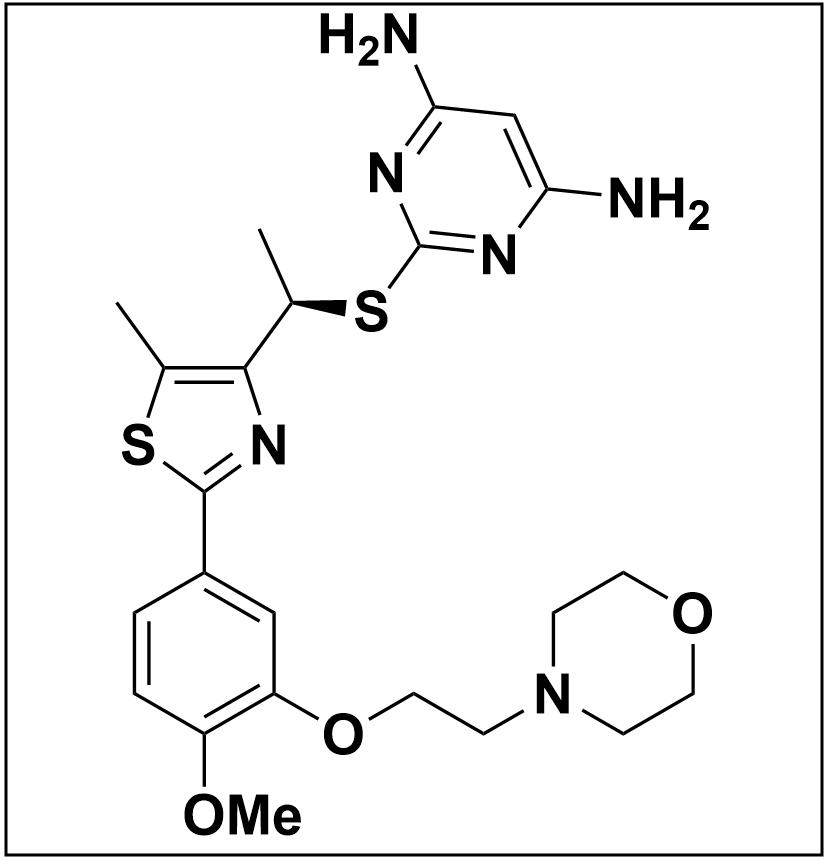 (R)-2-((1-(2-(4-methoxy-3-(2-morpholinoethoxy)phenyl)-5-methylthiazol-4-yl)ethyl)thio)pyrimidine-4,6-diamine