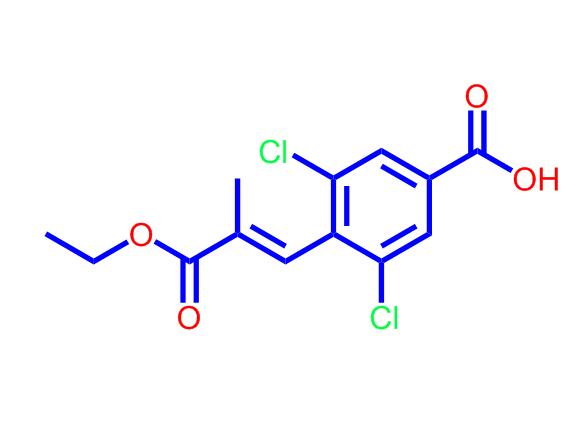 3,5-二氯-4-[(1E)-3-乙氧基-2-甲基-3-氧代-1-丙烯-1-基]苯甲酸,(E)-3,5-dichloro-4-(3-ethoxy-2-methyl-3-oxoprop-1-enyl)benzoic acid