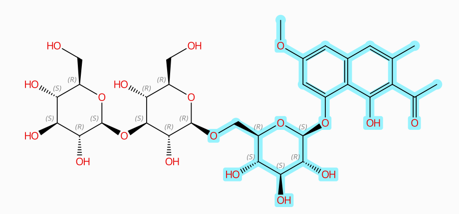决明柯酮三葡萄糖苷,Ethanone, 1-[8-[(O-β-D-glucopyranosyl-(1→3)-O-β-D-glucopyr anosyl-(1→6)-β-D-glucopyranosyl)oxy]-1-hydroxy-6-methoxy-3- methyl-2-naphthalenyl]- (ACI)
