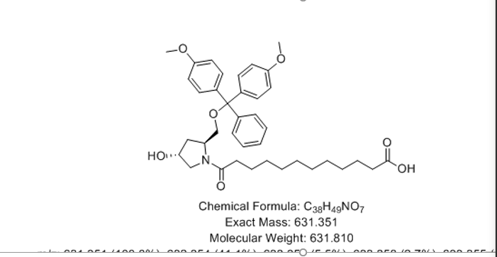 12-((2S,4R)-2-((双(4-甲氧基苯基)(苯基)甲氧基)甲基)-4-羟基吡咯烷-1-基)-12-氧代十二烷酸,12-((2S,4R)-2-((bis(4-methoxyphenyl)(phenyl)methoxy)methyl)-4-hydroxypyrrolidin-1-yl)-12-oxododecanoic acid