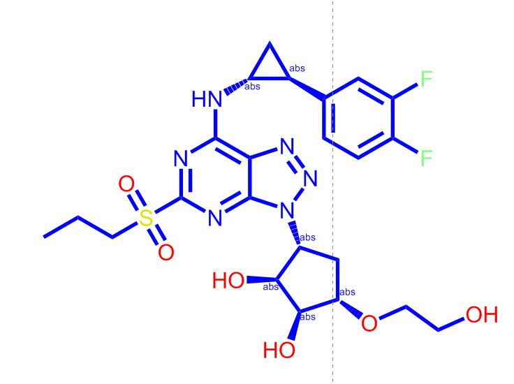 （1R,2R,3S,5R）-3-（7-（（（（1R,2S）-2-（3,4-二氟苯基）环丙基）氨基）-5-（丙硫基）3H- [1,2,3 ]三唑并[4,5-d]嘧啶-3-基）-5-（2-羟基乙氧基）环戊,(1R,2R,3S,5R)-3-(7-(((1R,2S)-2-(3,4-difluorophenyl)cyclopropyl)amino)-5-(propylthio)-3H-[1,2,3]triazolo[4,5-d]pyrimidin-3-yl)-5-(2-hydroxyethoxy) cyclopent-ane-1,2-diol