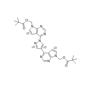 芦可替尼杂质13,((1H-pyrazole-1,4-diyl)bis(7H-pyrrolo[2,3-d]pyrimidine-4,7-diyl))bis(methylene) bis(2,2-dimethylpropanoate)