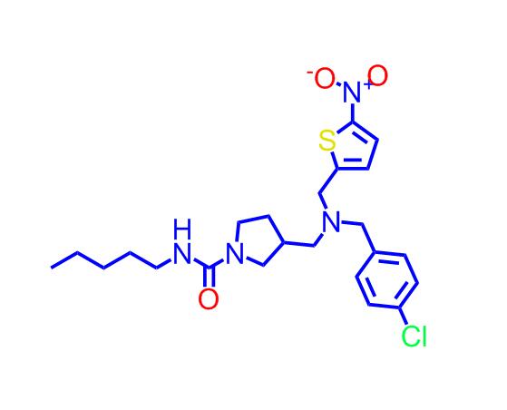 3-[[[(4-氯苯基)甲基][(5-硝基-2-噻吩基)甲基]氨基]甲基]-N-戊基-1-吡咯烷甲酰胺,3-(((4-chlorobenzyl)((5-nitrothiophen-2-yl)methyl)amino)methyl)-N-pentylpyrrolidine-1-carboxamide