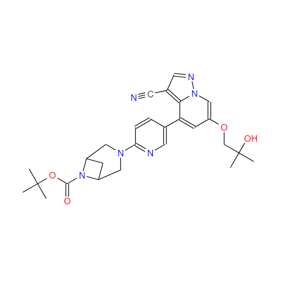 3-(5-(3-氰基-6-(2-羥基-2-甲基丙氧基)吡唑并[1,5-A]吡啶-4-基)吡啶-2-基)-3,6-二氮雜雙環(huán)[3.1.1]庚烷-6-羧酸叔丁酯,3,6-Diazabicyclo[3.1.1]heptane-6-carboxylic acid, 3-[5-[3-cyano-6-(2-hydroxy-2-methylpropoxy)pyrazolo[1,5-a]pyridin-4-yl]-2-pyridinyl]-, 1,1-dimethylethyl ester