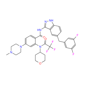 恩曲替尼 N-1,Benzamide, N-[5-[(3,5-difluorophenyl)methyl]-1H-indazol-3-yl]-4-(4-methyl-1-piperazinyl)-2-[(tetrahydro-2H-pyran-4-yl)(2,2,2-trifluoroacetyl)amino]-