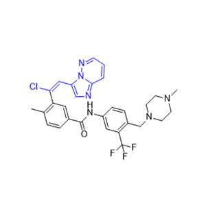 泊那替尼杂质13,(E)-3-(1-chloro-2-(imidazo[1,2-b]pyridazin-3-yl)vinyl)-4-methyl-N-(4-((4-methylpiperazin-1-yl)methyl)-3-(trifluoromethyl)phenyl)benzamide