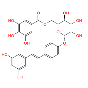 白藜芦醇-4'-O-BETA-D-(6''-O-没食子酰) 葡萄糖苷，64898-03-9，Resveratrol-4'-(6"-galloylglucoside)，天然产物。