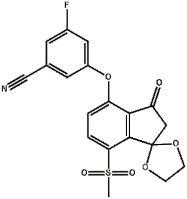 3-氟-5-(7'-(甲基磺酰基))-3'-氧代-2',3'-二氢螺[[1,3]二氧戊环-2,1'-茚]-4'-基氧基)苄腈,3-fluoro-5-(7'-(methylsulfonyl)-3'-oxo-2',3'-dihydrospiro[[1,3]dioxolane-2,1'-indene]-4'-yloxy)benzonitrile