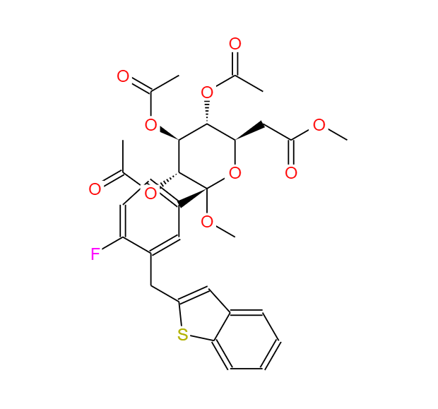 甲基 1-C-[3-(苯并[B]噻吩-2-基甲基)-4-氟苯基]-ALPHA-D-四乙酰基吡喃葡萄糖苷,Methyl 2,3,4,6-tetra-O-acetyl-1-C-[3-(1-benzothien-2-ylmethyl)-4-fluorophenyl]-alpha-glucopyranoside