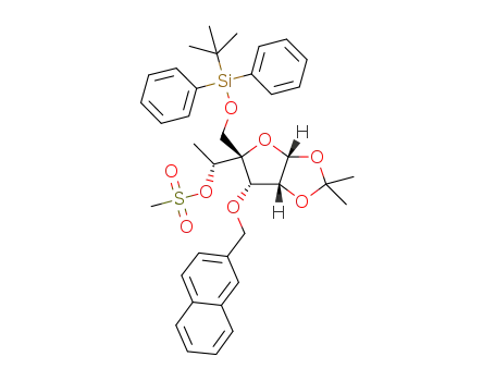 α-D-Gulofuranose, 6-deoxy-4-C-[[[(1,1-dimethylethyl)diphenylsilyl]oxy]methyl]-1,2-O-(1-methylethylidene)-3-O-(2-naphthalenylmethyl)-, 5-methanesulfonate,α-D-Gulofuranose, 6-deoxy-4-C-[[[(1,1-dimethylethyl)diphenylsilyl]oxy]methyl]-1,2-O-(1-methylethylidene)-3-O-(2-naphthalenylmethyl)-, 5-methanesulfonate