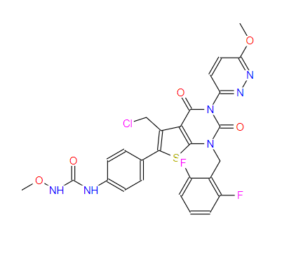 瑞卢戈利N-1,Urea, N-[4-[5-(chloromethyl)-1-[(2,6-difluorophenyl)methyl]-1,2,3,4-tetrahydro-3-(6-methoxy-3-pyridazinyl)-2,4-dioxothieno[2,3-d]pyrimidin-6-yl]phenyl]-N'-methoxy-