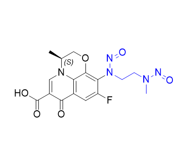 左氧氟沙星杂质36,(S)-9-fluoro-3-methyl-10-((2-(methyl(nitroso)amino)ethyl)(nitroso)amino)-7-oxo-2,3-dihydro-7H-[1,4]oxazino[2,3,4-ij]quinoline-6-carboxylic acid