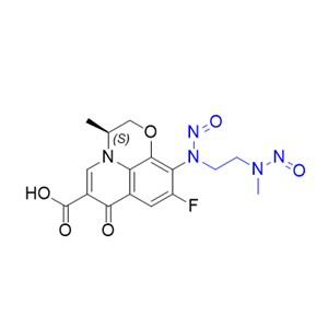 左氧氟沙星杂质36,(S)-9-fluoro-3-methyl-10-((2-(methyl(nitroso)amino)ethyl)(nitroso)amino)-7-oxo-2,3-dihydro-7H-[1,4]oxazino[2,3,4-ij]quinoline-6-carboxylic acid