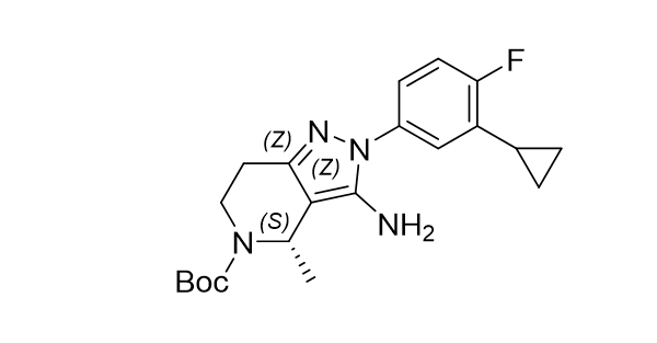 （S）-3-氨基-2-（3-环丙基-4-氟苯基）-4-甲基-2,4,6,7-四氢-5H-吡唑并[4,3-c]吡啶-5-羧酸叔丁酯,tert-butyl (S)-3-amino-2-(3-cyclopropyl-4-fluorophenyl)-4-methyl-2,4,6,7-tetrahydro-5H-pyrazolo[4,3-c]pyridine-5-carboxylate
