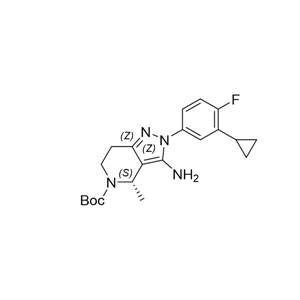 （S）-3-氨基-2-（3-环丙基-4-氟苯基）-4-甲基-2,4,6,7-四氢-5H-吡唑并[4,3-c]吡啶-5-羧酸叔丁酯,tert-butyl (S)-3-amino-2-(3-cyclopropyl-4-fluorophenyl)-4-methyl-2,4,6,7-tetrahydro-5H-pyrazolo[4,3-c]pyridine-5-carboxylate