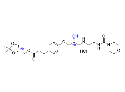 兰地洛尔杂质03,((R)-2,2-dimethyl-1,3-dioxolan-4-yl)methyl 3-(4-((R)-2-hydroxy-3-((2-(morpholine-4-carboxamido)ethyl)amino)propoxy)phenyl)propanoate hydrochloride