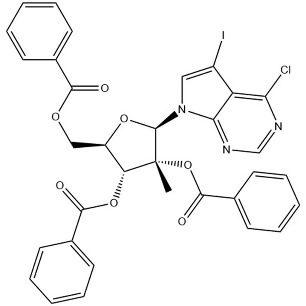 7H-Pyrrolo[2,3-d]pyrimidine, 4-chloro-5-iodo-7-(2,3,5-tri-O-benzoyl-2-C-methyl-β-D-ribofuranosyl),7H-Pyrrolo[2,3-d]pyrimidine, 4-chloro-5-iodo-7-(2,3,5-tri-O-benzoyl-2-C-methyl-β-D-ribofuranosyl)