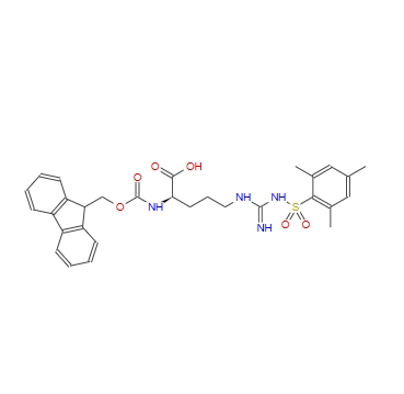 N-芴甲氧羰基-N'-(均三甲苯-2-磺酰基)-D-精氨酸,(2R)-5-{[amino(2,4,6-trimethylbenzenesulfonamido)methylidene]amino}-2-({[(9H-fluoren-9-yl)methoxy]carbonyl}amino)pentanoic acid