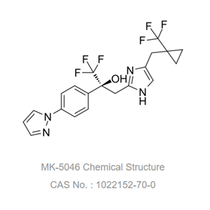 ?MK-5046 是一种强效的、选择性的、具有口服活性的 Bombesin 受体亚型 3 (BRS-3) 变构激动剂