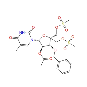 1-(2-O-acetyl-3-O-benzyl-4-C-methanesulfonyloxymethyl-5-O-methanesulfonyl-β-D-erythro-pentofuranosyl)thymine,1-(2-O-acetyl-3-O-benzyl-4-C-methanesulfonyloxymethyl-5-O-methanesulfonyl-β-D-erythro-pentofuranosyl)thymine