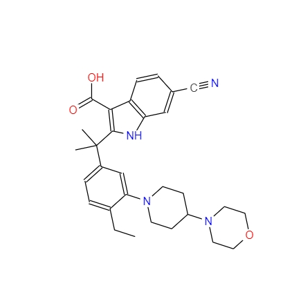 艾乐替尼中间体,6-cyano-2-(2-(4-ethyl-3-(4-morpholinopiperidin-1-yl)phenyl)propan-2-yl)-1H-indole-3-carboxylic acid