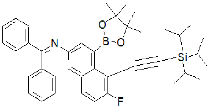 N-(diphenylmethylene)-6-fluoro-4-(4,4,5,5-tetramethyl-1,3,2-dioxaborolan-2-yl)-5-((triisopropylsilyl)ethynyl)naphthalen-2-amine,N-(diphenylmethylene)-6-fluoro-4-(4,4,5,5-tetramethyl-1,3,2-dioxaborolan-2-yl)-5-((triisopropylsilyl)ethynyl)naphthalen-2-amine