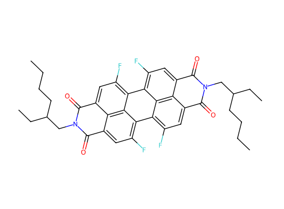 四氟取代苝酰亚胺衍生物,7,18-bis(2-ethylhexyl)-11,14,22,26-tetrafluoro-7,18-diazaheptacyclo[14.6.2.22,5.03,12.04,9.013,23.020,24]hexacosa-1(22),2(26),3,5(25),9,11,13,15,20,23-decaene-6,