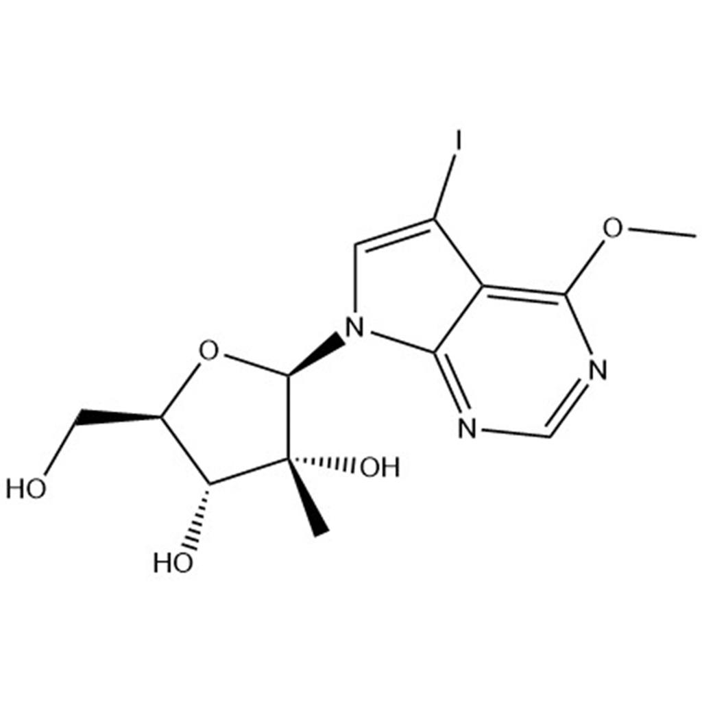 7-(2-C-methyl-β-D-ribofuranosyl)-5-iodo-4-methoxy-7H-pyrrolo[2,3-d]pyrimidine,7-(2-C-methyl-β-D-ribofuranosyl)-5-iodo-4-methoxy-7H-pyrrolo[2,3-d]pyrimidine