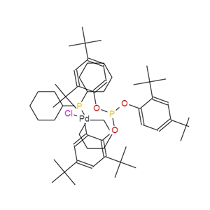 502964-53-6；氯(Η2-P,C-三(2,4-二叔丁基苯基)亚磷酸)(三环己基膦)化钯(II)