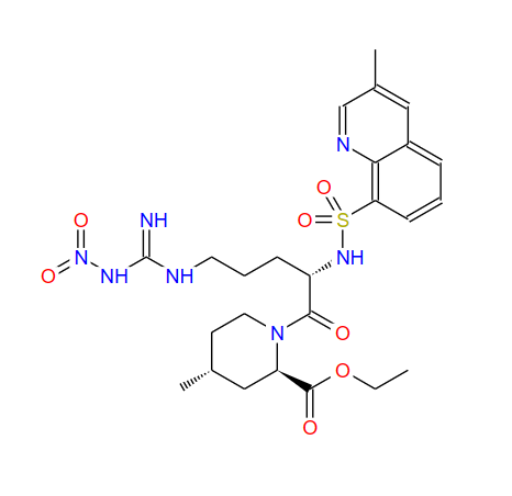 阿加曲班-5,2-PIPERIDINECARBOXYLIC ACID, 1-[5-[IMINO(NITROAMINO)METHYL]AMINO]-2-[[(3-METHYL-8-QUINOLINYL)SULFONYL]AMINO]-1-OXOPENTYL]-4-METHYL-,ETHYL ESTER,[2R-[1(S*), 2ALPHA, 4BETA]]-