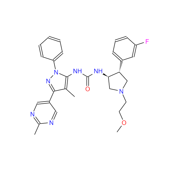 Urea, N-[(3S,4R)-4-(3-fluorophenyl)-1-(2-methoxyethyl)-3-pyrrolidinyl]-N'-[4-methyl-3-(2-methyl-5-pyrimidinyl)-1-phenyl-1H-pyrazol-5-yl]-,Urea, N-[(3S,4R)-4-(3-fluorophenyl)-1-(2-methoxyethyl)-3-pyrrolidinyl]-N'-[4-methyl-3-(2-methyl-5-pyrimidinyl)-1-phenyl-1H-pyrazol-5-yl]-