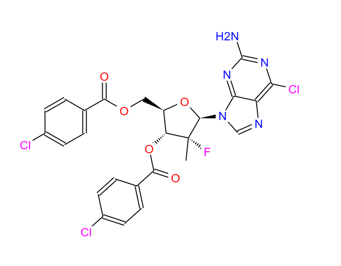 (2R,3R,4R,5R)-5-(2-氨基-6-氯-9H-嘌呤-9-基)-2-(((4-氯苯甲酰基)氧基)甲基)-4-氟-4-甲基四氢呋喃-3-基-4-氯苯甲酸酯,(2R,3R,4R,5R)-5-(2-amino-6-chloro-9H-purin-9-yl)-2-[(4-chlorobenzoyloxy)methyl]-4-fluoro-4-methyloxolan-3-yl 4-chlorobenzoate