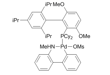 甲烷磺酸(2-二环己基膦-3,6-二甲氧基-2',4',6'-三异丙基-1,1'-联苯)(2'-甲胺基-1,1'-联苯-2-基)钯(II),Methanesulfonato(2-dicyclohexylphosphino-3,6-dimethoxy-2',4',6'-tri-i-propyl-1,1'-biphenyl)(2'-methylamino-1,1'-biphenyl-2-yl)palladium(II)