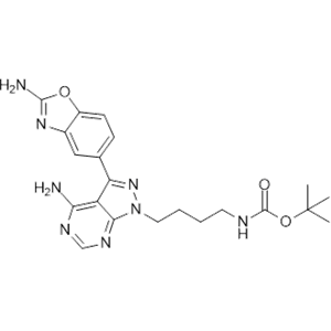 叔丁基(4-(4-氨基-3-(2-氨基苯并[d]噁唑-5-基)-1H-吡唑并[3,4-d]嘧啶-1-基)丁基)氨基甲酸酯,tert-Butyl (4-(4-amino-3-(2-aminobenzo[d]oxazol-5-yl)-1H-pyrazolo[3,4-d]pyrimidin-1-yl)butyl)carbamate