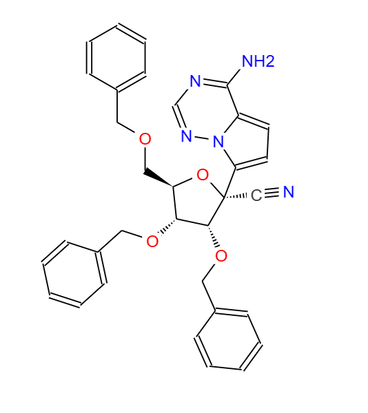 (2R,3R,4R,5R)-2-(4-氨基吡咯并[2,1-f][1,2,4]三嗪-7-基)-3,4-双(苄氧基)-5-(( 苄氧基)甲基)四氢呋喃-2-腈,(2R,3R,4R,5R)-2-(4-Aminopyrrolo[2,1-f][1,2,4]triazin-7-yl)-3,4-bis(benzyloxy)-5-((benzyloxy)methyl)tetrahydrofuran-2-carbonitrile