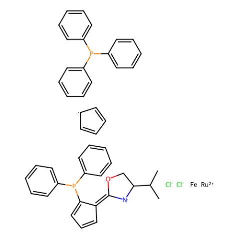 （+）-二氯[（4R）-4-（異丙基）-2-{（R）-2-（二苯基膦基）二茂鐵基}惡唑啉]（三苯基膦）釕（II）,(+)-Dichloro[(4R)-4-(i-propyl)-2-{(R)-2-(diphenylphosphino)ferrocenyl}oxazoline](triphenylphosphine)ruthenium(II)